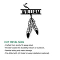 Native American dreamcatcher metal sign shown with a feather design and cut metal sign feature details