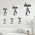 Native American dreamcatcher metal sign shown in multiple size options above a modern living room sofa