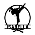 Custom karate metal sign featuring a martial artist silhouette performing a high kick inside a circular frame