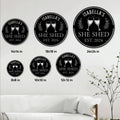 She Shed metal sign size guide showing round options from 8 to 24 inches