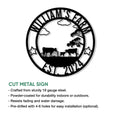 Cow farm cut metal sign shown with product feature details and a circular rural livestock design