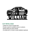 Police car metal sign feature graphic highlighting the cut-metal design and display options