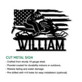 Snowmobile metal sign with patriotic flag artwork shown as a cut metal wall decor piece