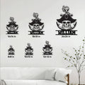 Pirate skull metal sign size guide showing multiple square size options in a home interior