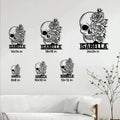 Skull rose metal sign size guide showing available square sizes from 8 by 8 to 24 by 24 inches