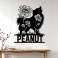 Pomeranian floral silhouette metal sign displayed on a bright wall above a console table