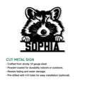 Raccoon cut metal sign feature graphic showing the playful masked animal design and sign construction