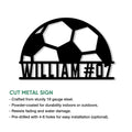 Soccer ball cut metal sign shown with feature details for indoor or outdoor display