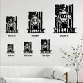 Baseball player metal sign size guide showing six available square size options in a room setting