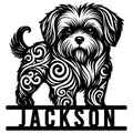 Ornate black Shih Tzu metal sign featuring a fluffy dog portrait and decorative swirl details