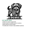 Shih Tzu cut-metal sign presented in a product feature infographic