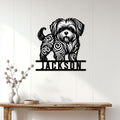 Black Shih Tzu wall sign displayed above a console table in a bright home entryway