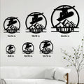 Snowboarding metal sign size guide showing six available square sizes from 8x8 to 24x24 inches