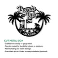 Puerto Rico cut metal sign shown with its tropical island artwork and decorative silhouette design