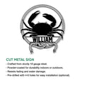 Crab metal sign shown with cut-metal construction and display feature details