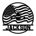 Patriotic pilot metal sign featuring an airplane silhouette over a waving American flag