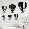 Guitar pick metal sign size guide showing available sizes from 8 by 8 to 24 by 24 inches