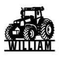 Black tractor silhouette metal sign featuring oversized tires, a detailed cab, and bold farm-inspired styling
