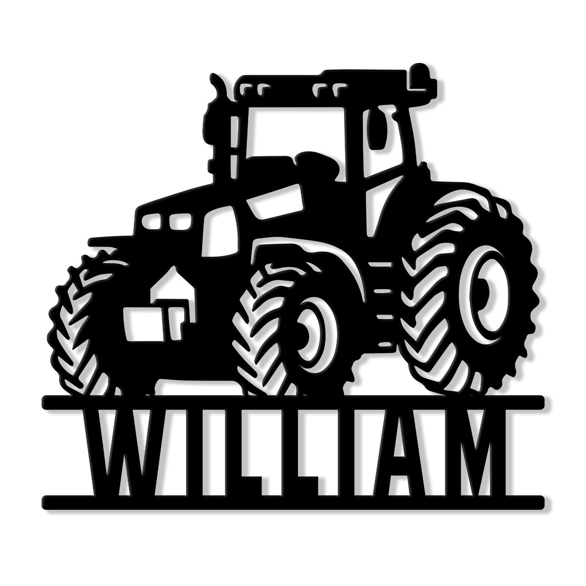 Black tractor silhouette metal sign featuring oversized tires, a detailed cab, and bold farm-inspired styling