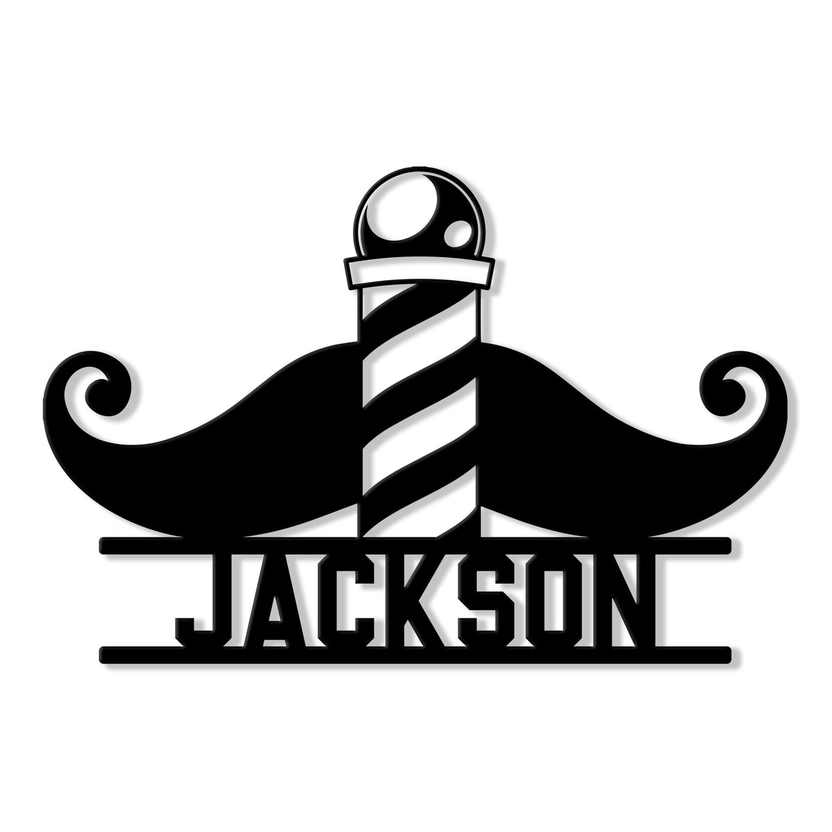Custom barber metal sign featuring a bold mustache, striped barber pole, and classic barbershop design