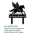 Black cut-metal horse memorial sign with winged horse silhouette and garden stake design