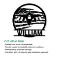 Fighter jet veteran metal sign shown with cut-metal design and indoor or outdoor display features