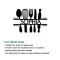 Kitchen utensil metal sign displayed as a cut-metal wall decor design