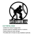 Softball player silhouette metal sign shown with cut metal sign features and installation details