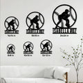 Softball player metal sign size guide showing six square size options from 8 by 8 to 24 by 24 inches