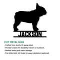 French Bulldog cut metal sign shown in a product feature graphic for indoor or outdoor display