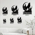 Wolf metal sign size guide showing six square size options from 8 by 8 to 24 by 24 inches