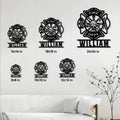 Firefighter metal sign size guide showing available square sizes from 8 by 8 to 24 by 24 inches