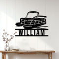 Pontoon boat metal wall sign styled in a bright lake house entryway