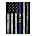 Police throw blanket with distressed black and gray flag stripes, stars, and a blue line design