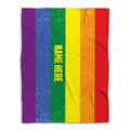 LGBT Pride rainbow throw blanket with colorful vertical stripes and bold distressed texture