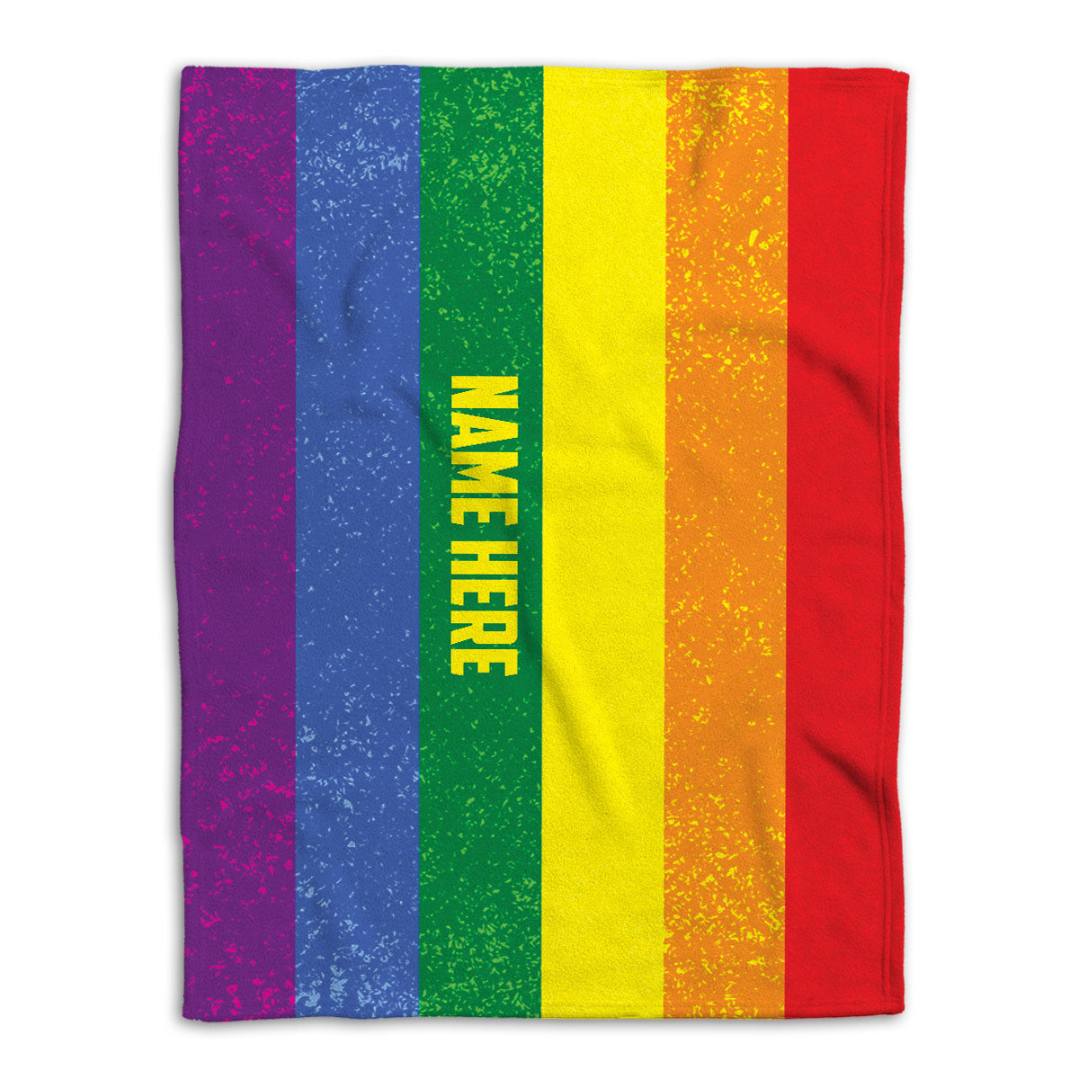 LGBT Pride rainbow throw blanket with colorful vertical stripes and bold distressed texture