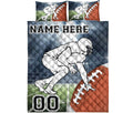 Football quilt bedding set displayed flat with American football player artwork, field graphics, and bold sports colors