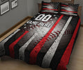 Baseball quilt blanket featuring stars, baseball stitching, and red, white, and black bat stripes
