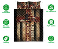 Wrestling quilt blanket shown flat with grappling athlete artwork and product feature icons