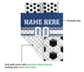 Soccer quilt blanket detail showing the printed front, white backing, stitched finish, and ball pattern