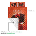 Red Black girl quilt blanket shown with printed front artwork and white quilted backing detail