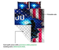 Motocross quilt showing the printable front and white quilted reverse backing