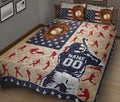 Patriotic baseball quilt blanket featuring a glove, baseball, batter silhouettes, and player artwork