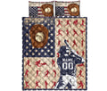 Baseball quilt bedding set product view with glove, ball, batter silhouettes, and patriotic colors