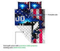 Dirt track racing quilt showing the printed sprint car artwork and contrasting white reverse side