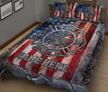 Firefighter bedding set featuring a large fire department emblem and patriotic flag-inspired colors