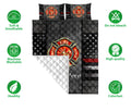 Firefighter quilt bedding set shown flat with fire rescue emblem artwork and soft breathable design icons