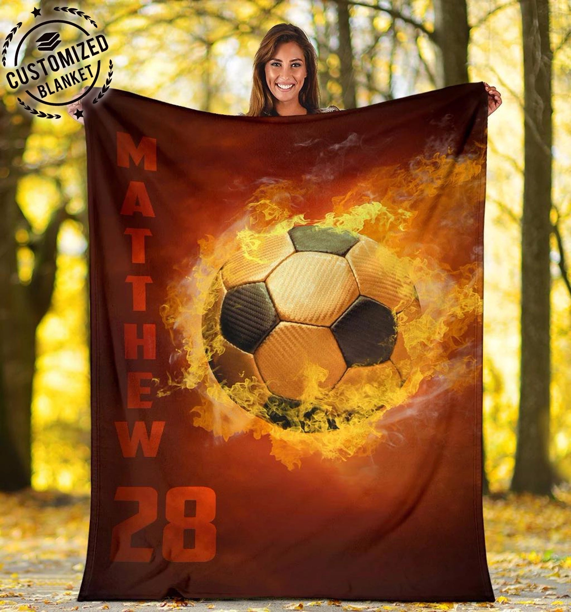 Ohaprints-Fleece-Sherpa-Blanket-Soccer-Fireball-Lover-Gift-Custom-Personalized-Name-Number-Soft-Throw-Blanket-1232-Fleece Blanket