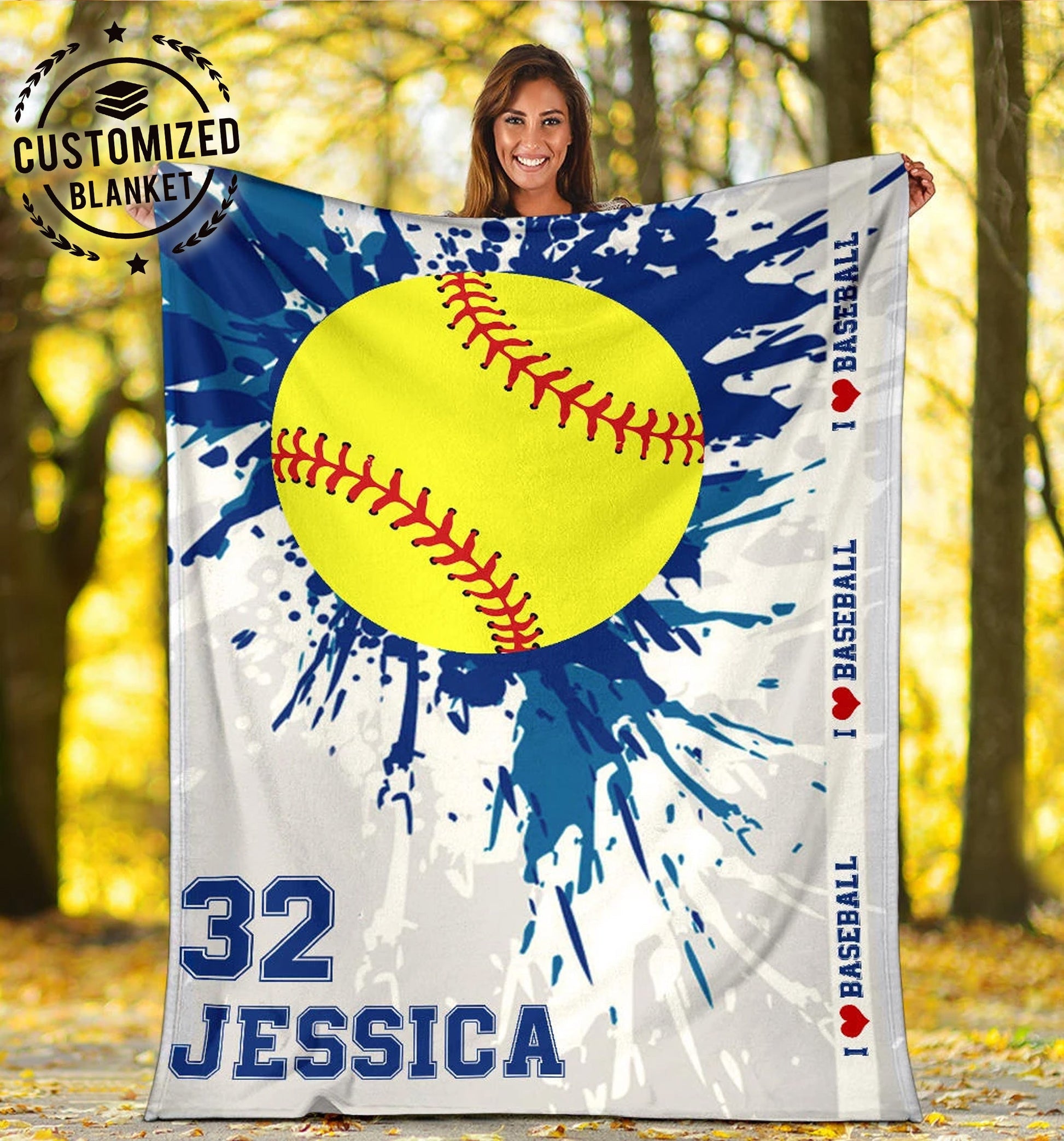 Ohaprints-Fleece-Sherpa-Blanket-Softball-Gift-For-Daughter-Girl-Custom-Personalized-Name-Number-Soft-Throw-Blanket-1842-Fleece Blanket