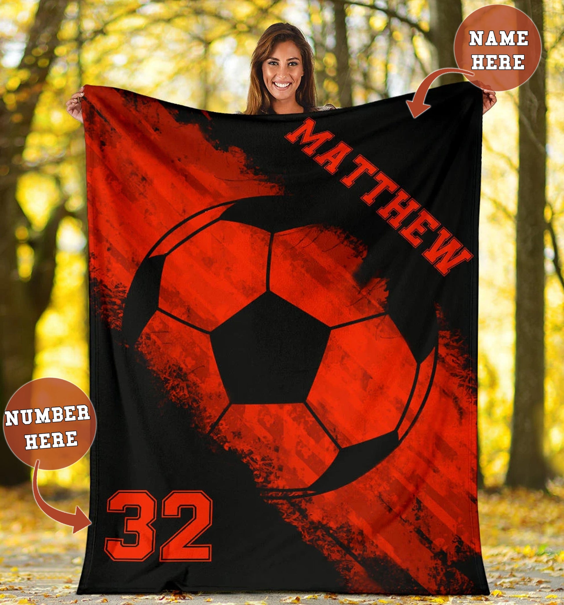 Ohaprints-Fleece-Sherpa-Blanket-Soccer-Red-Black-Ball-Custom-Personalized-Name-Number-Soft-Throw-Blanket-1861-Fleece Blanket